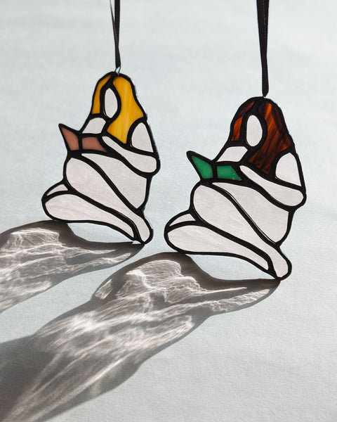 Bookish Curl Stained Glass Ornaments - Ready to Ship