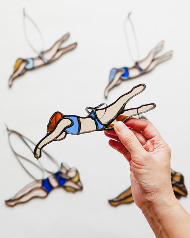 Swimming Figures Stained Glass Ornaments - Ready to Ship
