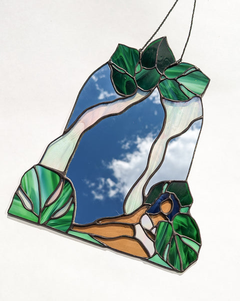 Waterfall Oasis - Stained Glass Art Mirror