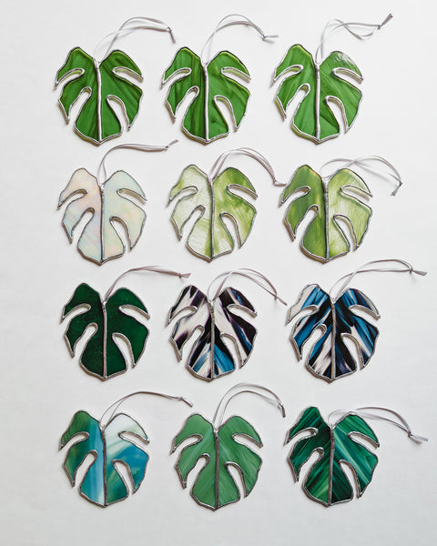 Monstera Leaf Stained Glass Ornaments - Ready to Ship