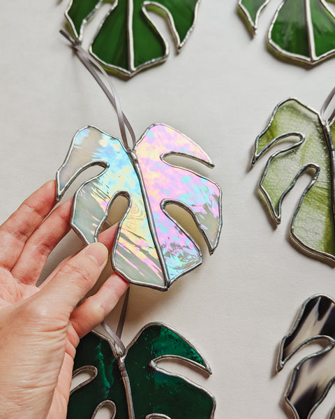 Monstera Leaf Stained Glass Ornaments - Ready to Ship