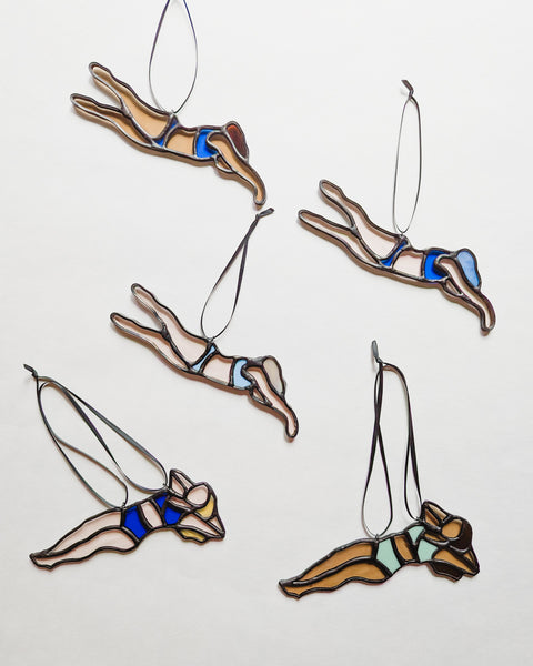 Swimming Figures Stained Glass Ornaments - Ready to Ship