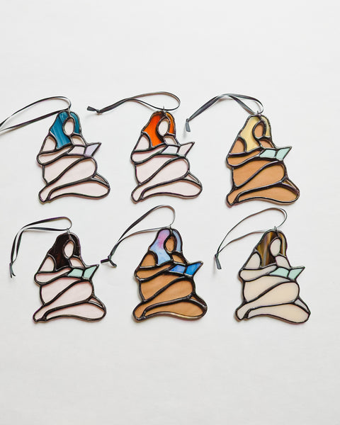 Bookish Curl Stained Glass Ornaments - Ready to Ship
