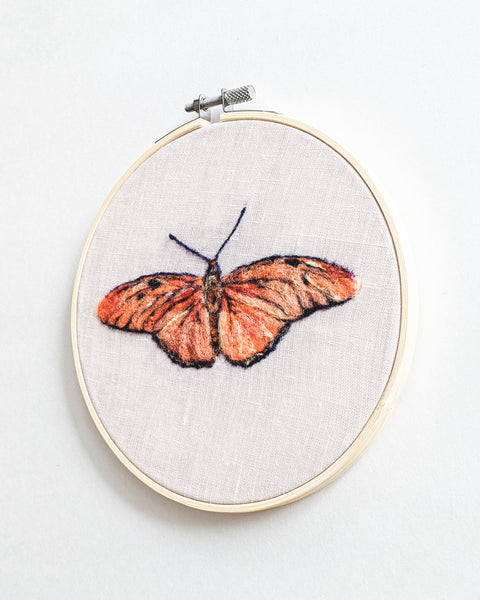 Julia Butterfly no. 1 - Wool Felted Butterfly Original Art - 6 inch hoop