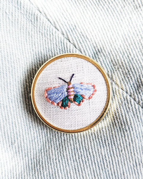 Embroidered Butterfly Moth Pin - no. 3