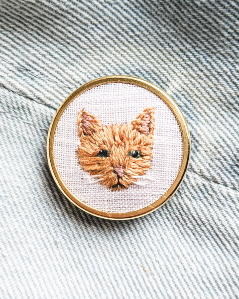 Embroidered Cat Pin - Tabby