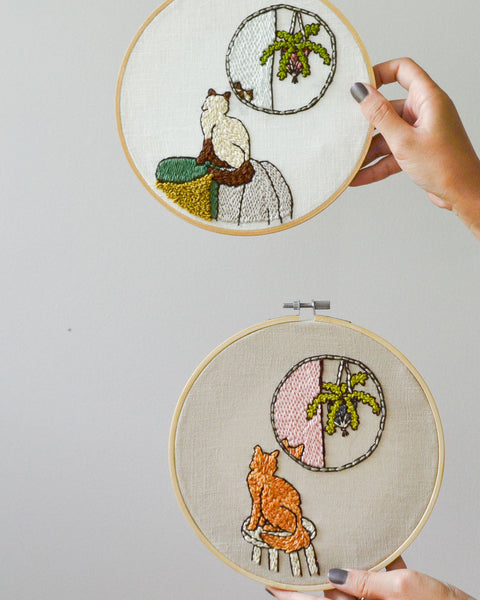 Cat in the Mirror Embroidery Pattern PDF