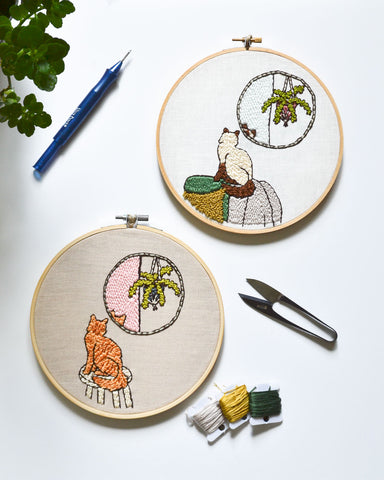 Cat in the Mirror Embroidery Pattern PDF