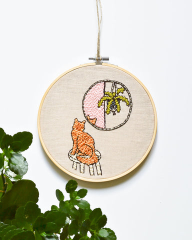 Orange Tabby Cat Embroidery Art