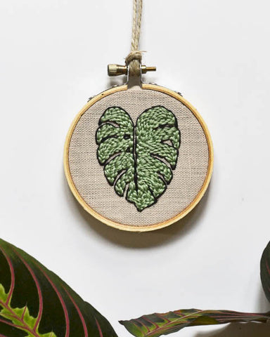 Tiny Monstera Leaf Embroidery Art