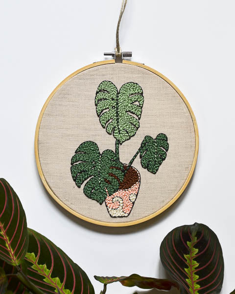 Monstera Plant Embroidery Art