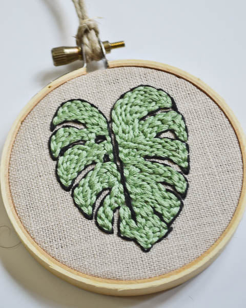 Tiny Monstera Leaf Embroidery Art