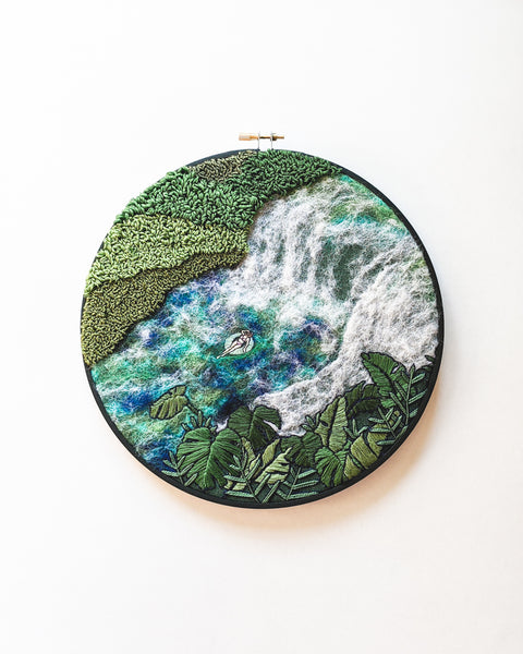 "Waterfall Lagoon" Large Embroidery Art - 9 inch hoop