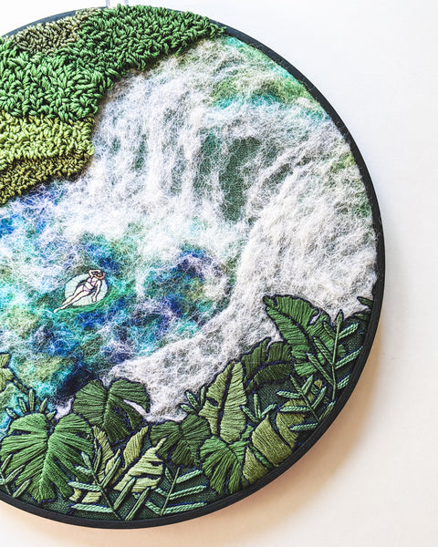 "Waterfall Lagoon" Large Embroidery Art - 9 inch hoop
