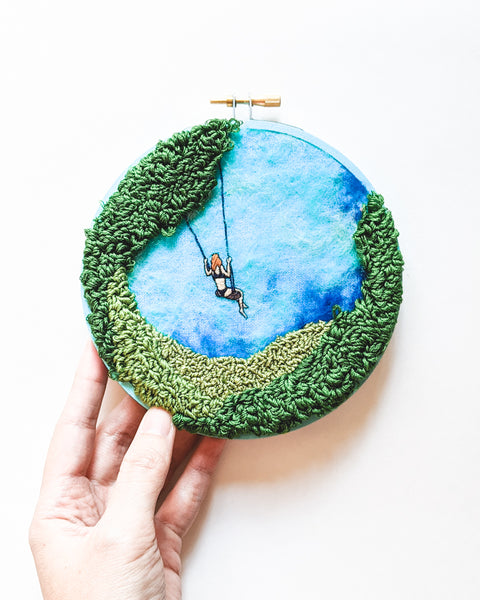 Embroidery Art - "Seaside Swing" - 5 inch hoops