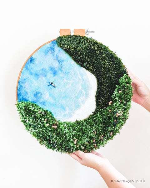 "Away by the Rose Coast" - Botanical Dreamscape - 14 inch vintage hoop