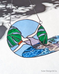 Lagoon Float no. 1 - Stained Glass Suncatcher - Circle