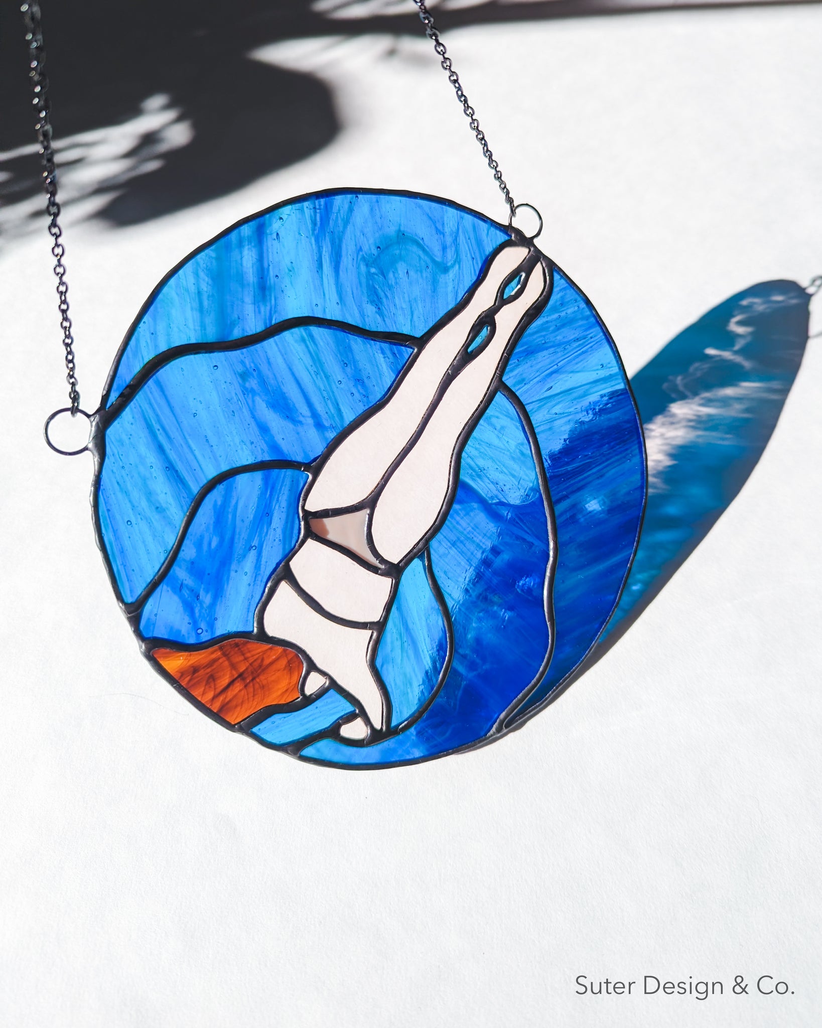 Diving Girl no. 1 - Stained Glass Suncatcher