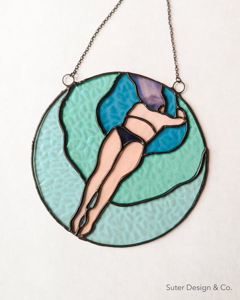 Diving Girl no. 2 - Stained Glass Suncatcher