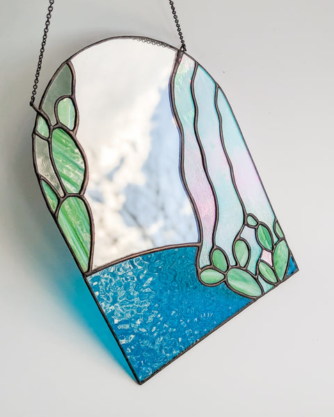Cactus Oasis - Stained Glass Art Mirror