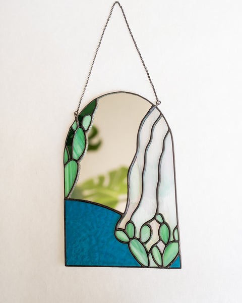 Cactus Oasis - Stained Glass Art Mirror