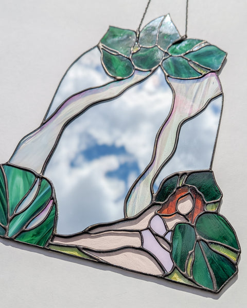 Waterfall Oasis - Stained Glass Art Mirror