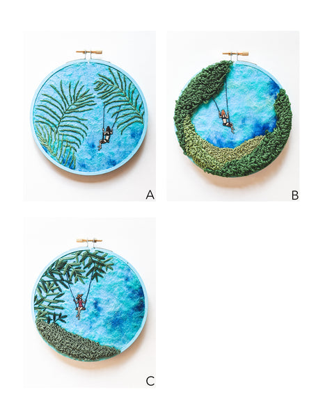 Embroidery Art - "Seaside Swing" - 5 inch hoops